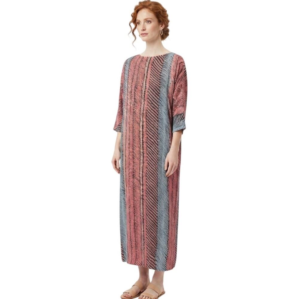Colorful Midi Abstract Dress Open Back Dolman Sleeves Flowy Summer Plus Size 2X